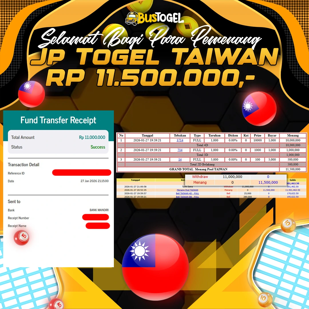 BUSTOGEL – JP Pasaran Taiwan Pools Rp 11.500.000,- Cair!! Langsung Lunas